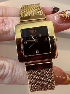 Joan Rivers Gold Tone Square Mesh Bracelet Watch with Brown Dial
